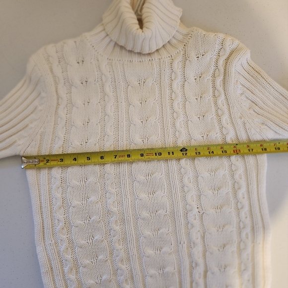 Vintage 90s White Turtleneck Cable Knit Long Sleeve Sweater 1990s Cotton Preppy - Picture 8 of 9